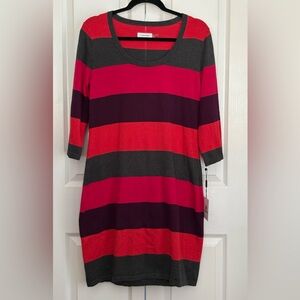 Calvin Klein Red and Gray Striped Midi Dress, size large